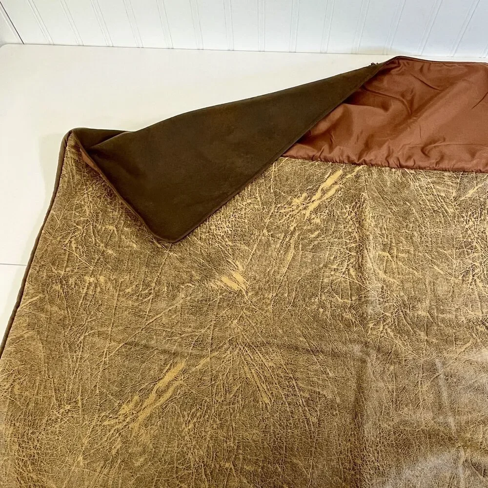 2 HiEnd‎ Accents Lodge King Pillow Shams Rustic Cabin Faux Leather Suede. Button